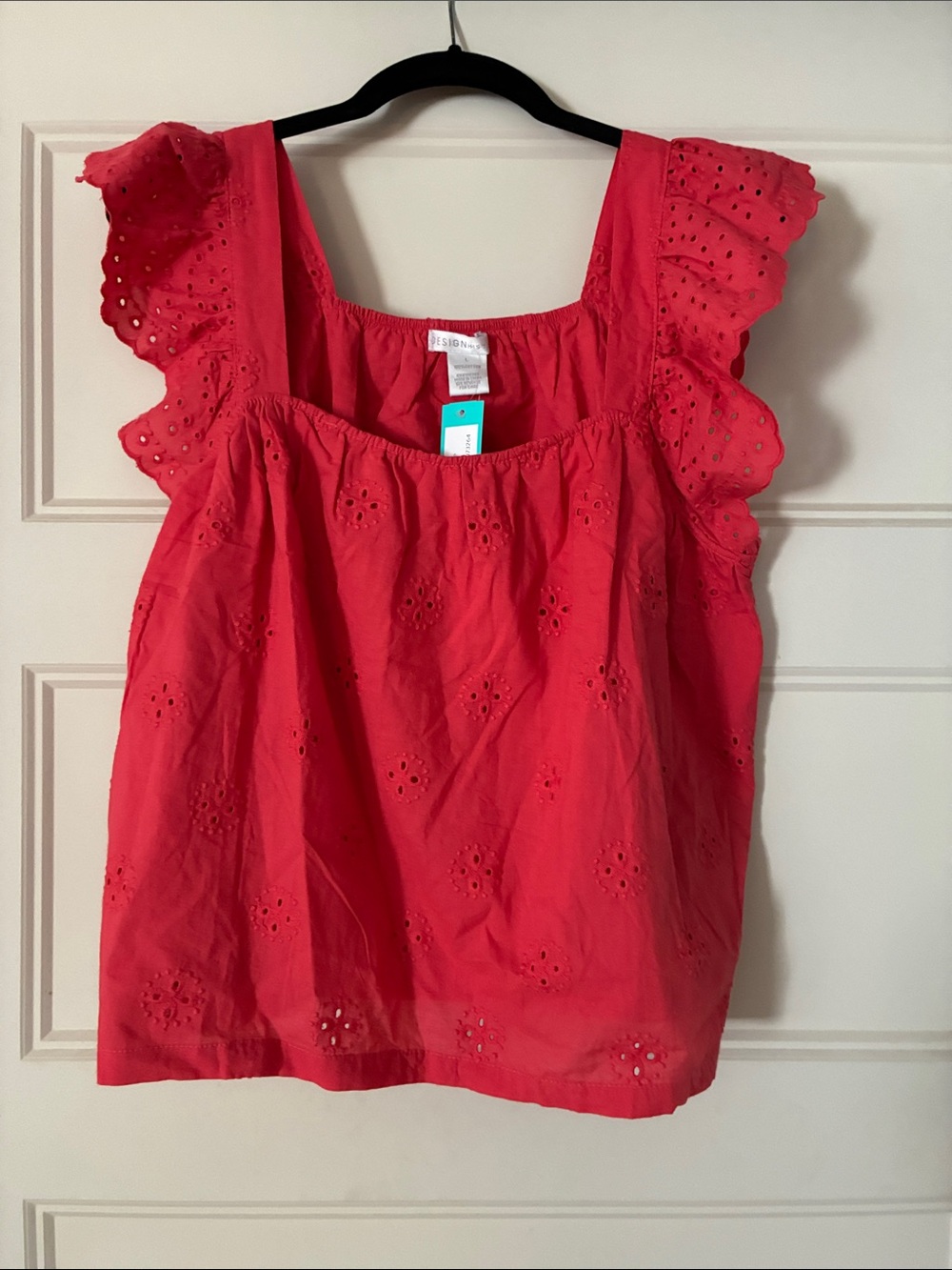Design History Red Eyelet Flutter Tank Top